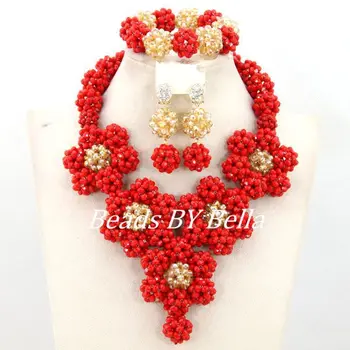 

Red Gold African Beads Jewelry Set Fashion Crystal Beads Jewelry Set Nigerian Wedding Bridal Jewelry Set Free Shipping ABY571