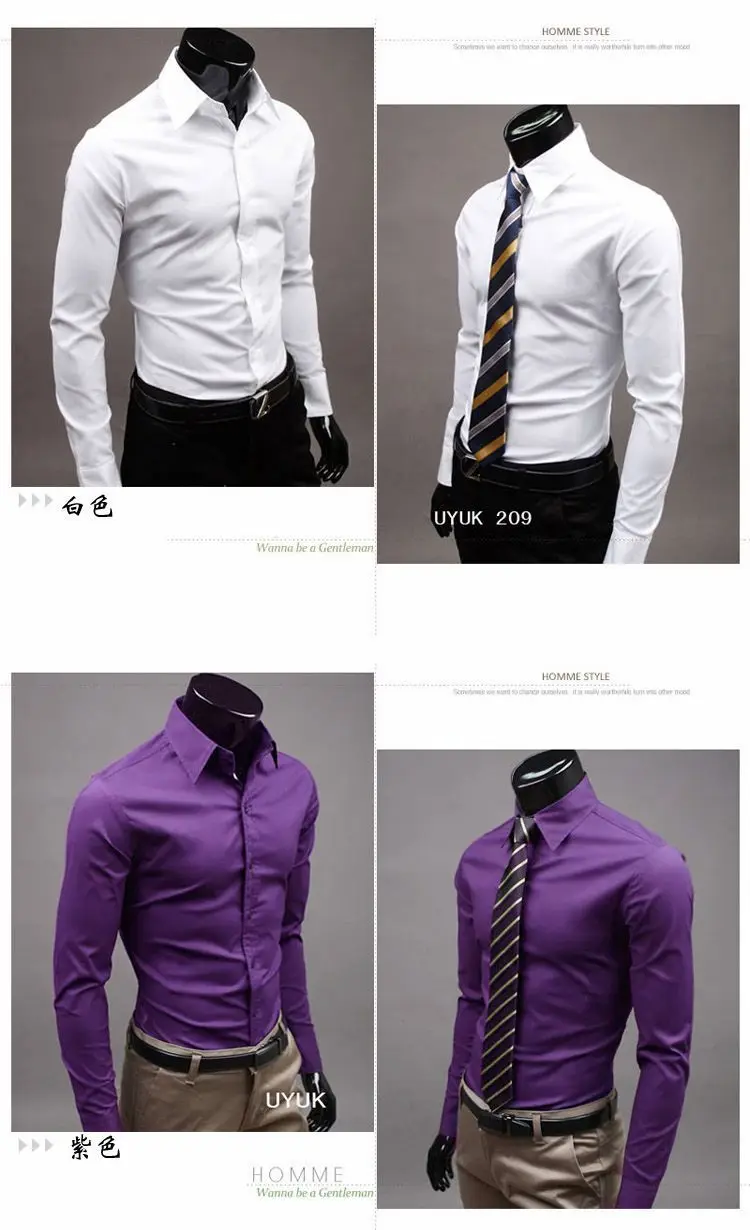 Men British Style Business Long-Sleeve Slim fit Casual Shirts Men's Clothing