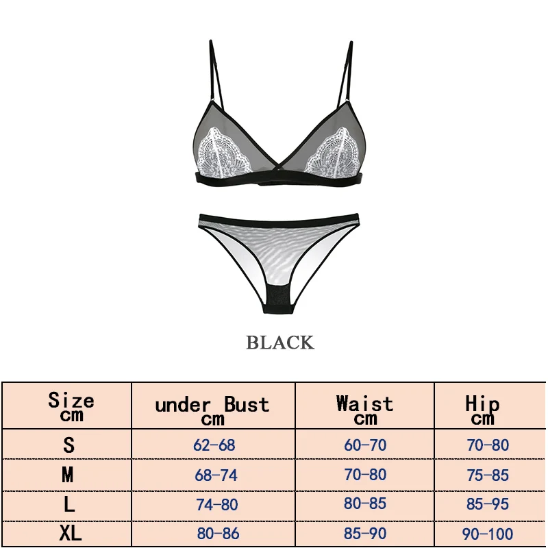 Black Bra Set Сексуальный бюстгальтер без косточек, прозрачное ультратонкое женское нижнее белье, бесшовное, без подкладки, дышащее женское нижнее белье, женский кружевной бюстгальтер без косточек - Цвет: Black Bra Set