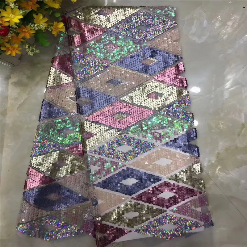 

multi color African Lace Fabric French Sequins Net Lace High Quality African Gold Line Lace Fabric for 2019 French Sequin Fabric