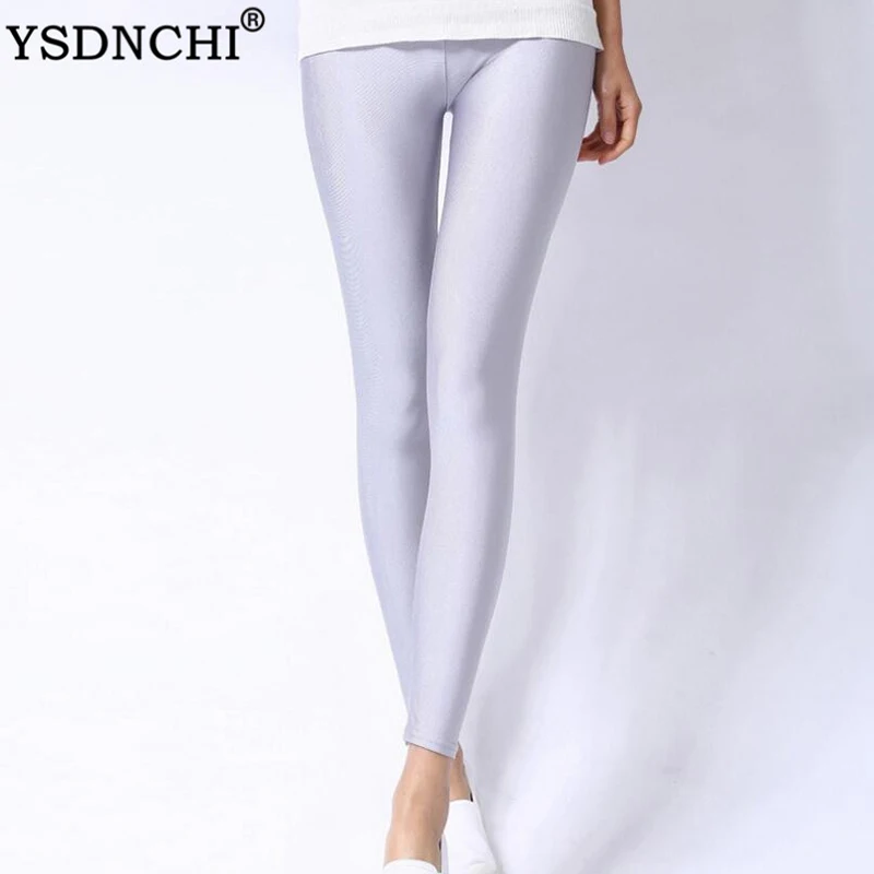 

YSDNCHI Neon Shiny Leggings Plus Size Spandex Black White Rose Women Fitness Legging Elastic Waist Skinny Pants Girl Clothing