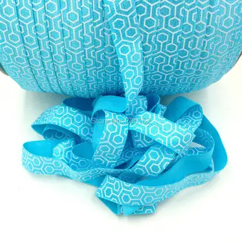

Aqua/White Print 5/8" Fold Over Elastic FOE Elastic Ribbon Webbing for Hair Band Headwear Hair Accessories 50Yard/Lot/Color