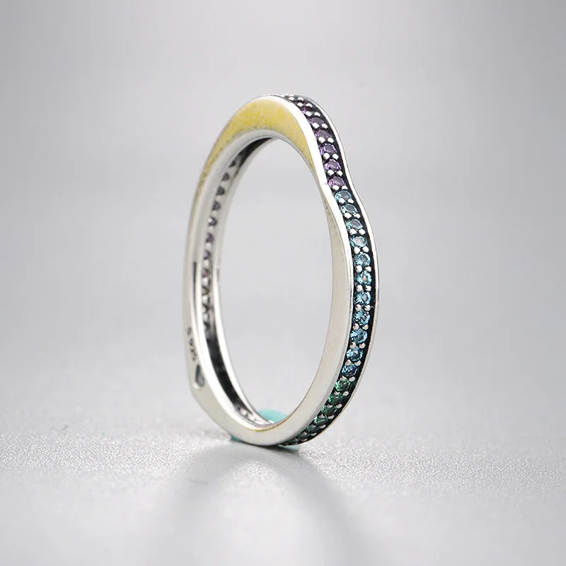 New 925 Sterling Silver Ring Rainbow Arcs of Love Enchanted Crown Rings For Women Wedding Party Gift Fine Europe Jewelry