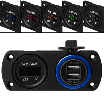 

DC 12V 24V Dual USB Socket LED Digital Voltmeter Car Charger Adapter Power Panel