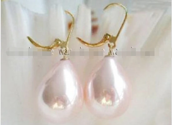 

Women's Wedding 12x16mm Pink Shell Pearl Drop Dangle Earrings AAA Grade pair real silver jewelry earrings silver-jewelry