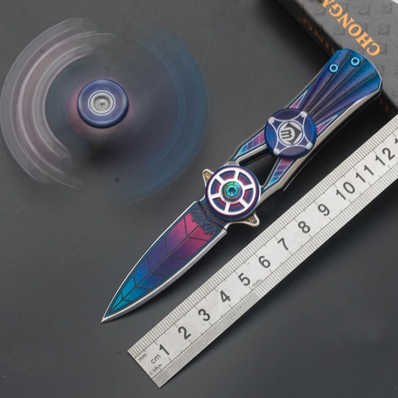 

Seungri 1Pieces Innovation Spinner Folding Blade Knife 440C Steel Aluminum Handle Hand Spinner Toy Small EDC Knives