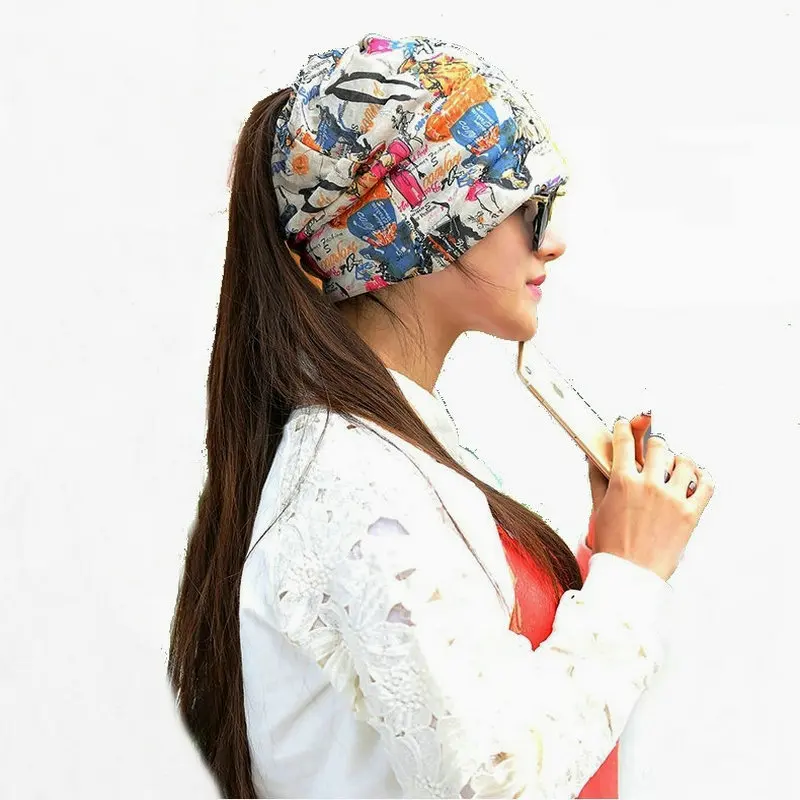

Free shipping Spring, summer, autumn Women's multicolor pattern set of head cap Multi-functional amphibious turban hat in baotou