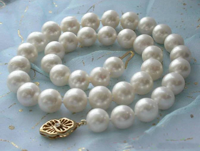 Freshwater Pearl Necklace,17inches 10-12mm White Round Freshwater Cultured Pearls Jewellery,Women's Wedding Party Gift