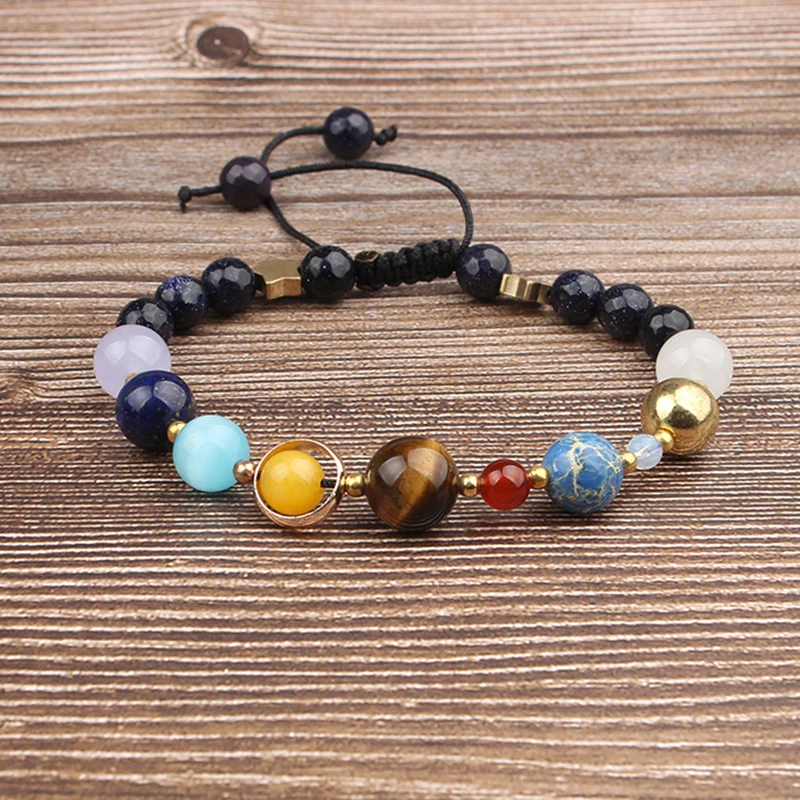 

LanLi Golden sand and stone universe is nine star guard star braided wire separated beads bracelet suitable for men and women