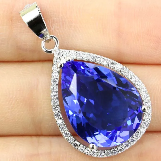 

32x19mm Big Drop Gemstone 20x15mm Green Peridot Purple Spinel Orange Spessartine Garnet CZ Woman's 925 Silver Pendant