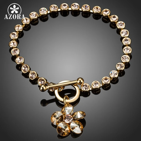 Prix pour AZORA Or Couleur avec Ronde Stellux Cristaux Autrichiens Fleur Pendentif Charme Bracelet TS0059 Prix pour AZORA Or Couleur avec Ronde Stellux Cristaux Autrichiens Fleur Pendentif Charme Bracelet TS0059