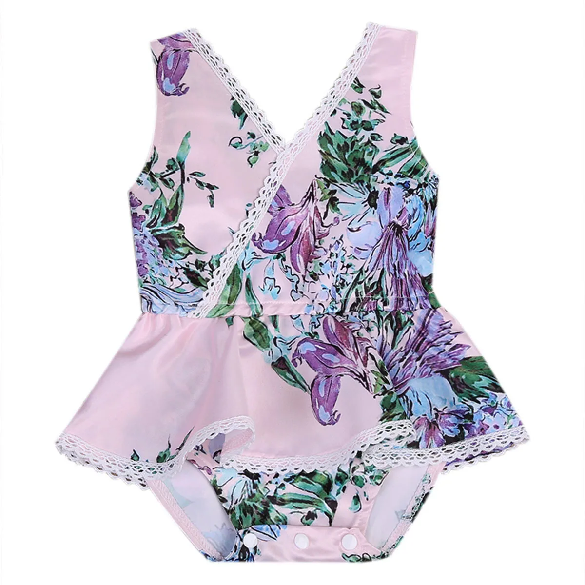 V neck Babies Lace Floral Bodysuits Newborn Toddler Baby Girl Straps