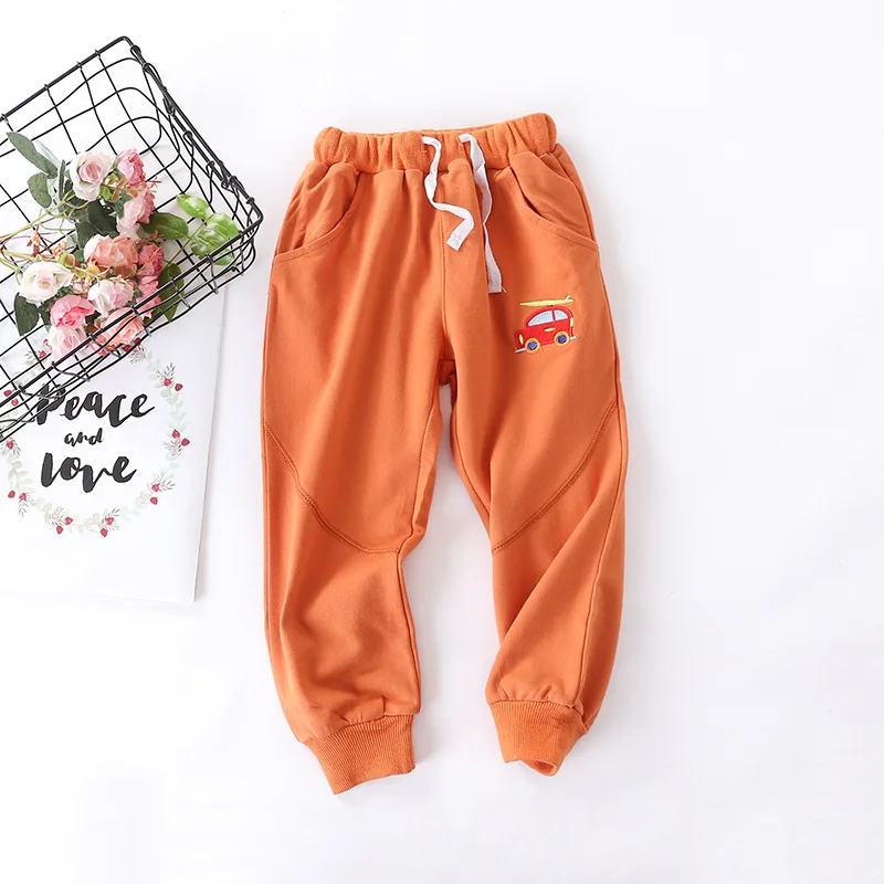 Весенне-осенние штаны для маленьких мальчиков и девочек, свободные джоггеры с вышивкой для мальчиков и девочек, детские спортивные штаны, детские брюки, От 2 до 8 лет - Цвет: Оранжевый