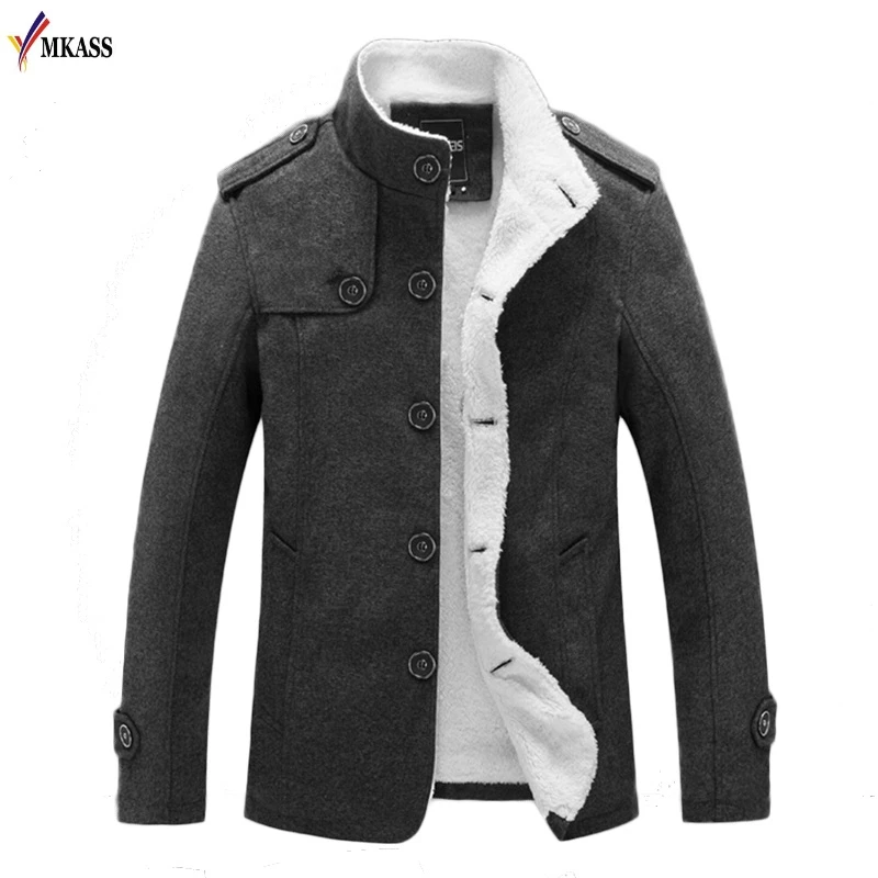 Hot Mens Winter Wool Jacket Coat Men Slim Cotton Warm Outwear Coat Casual Stand Collar Mens Jacket and Coats Jaqueta Masculino