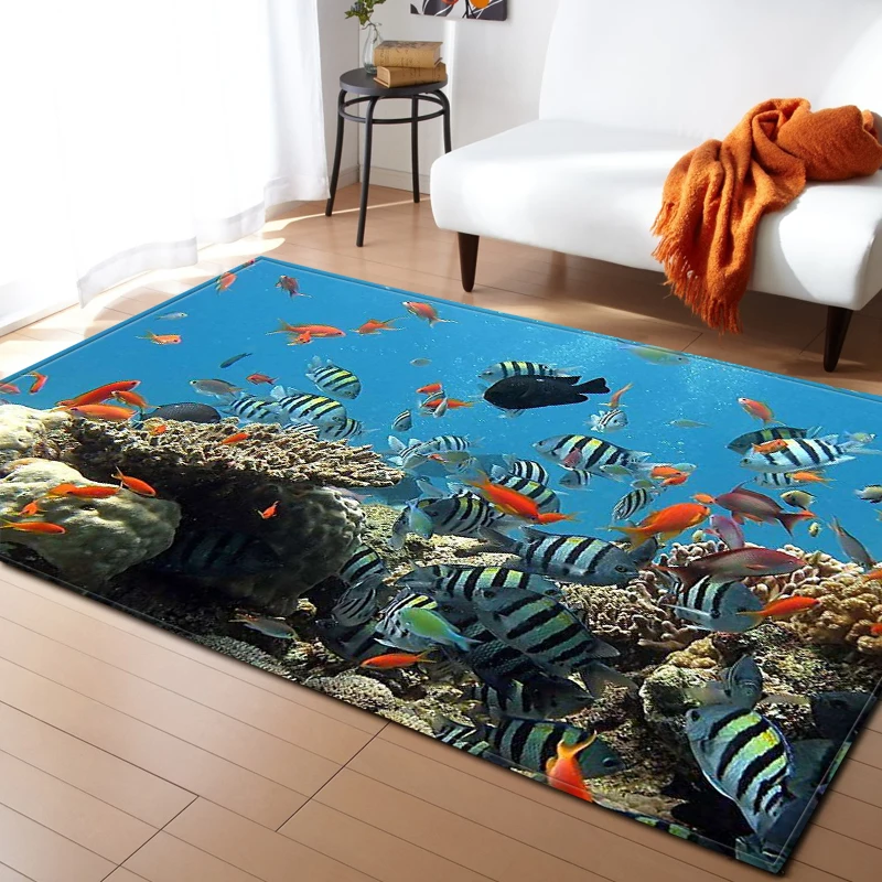 3D подводный мир ковер рыбки коврик для гостиной ковер детская комната декоративный коврик Детские ползающие коврики мягкие фланелевые ковры