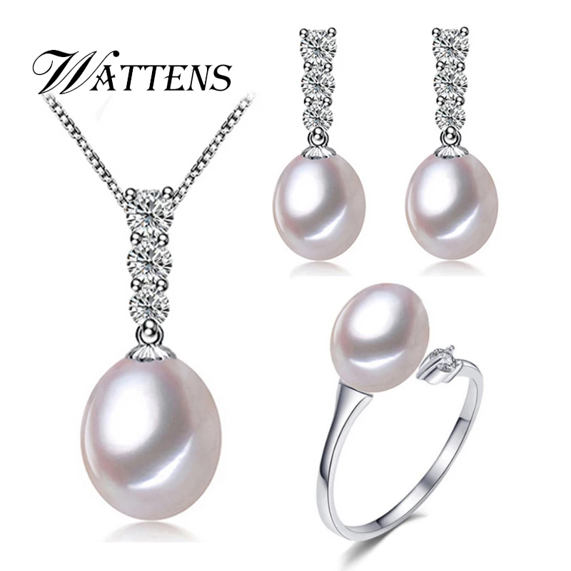 Жемчужные Ювелирные наборы, жемчужное ожерелье, серьги, кольцо для женщин, серебро 925 пробы, натуральный пресноводный жемчуг, подвеска, белый, черный, подарок