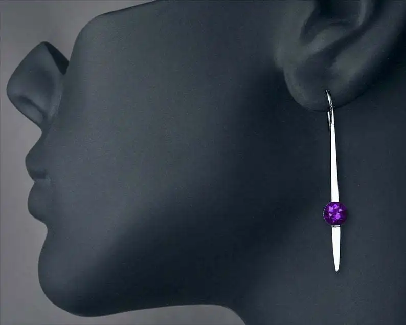 Minimalist Single Zirconia Earrings Charm Purple Green Stone Bar green purple zircon Earrings Wedding Jewelry For Women - Image 2