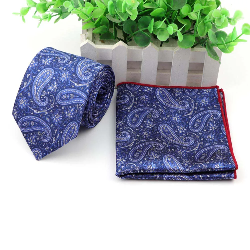 Мужской формальный Пейсли полиэстер Повседневный Тощий Карманный квадратный шейный платок комплект галстуков - Цвет: 9