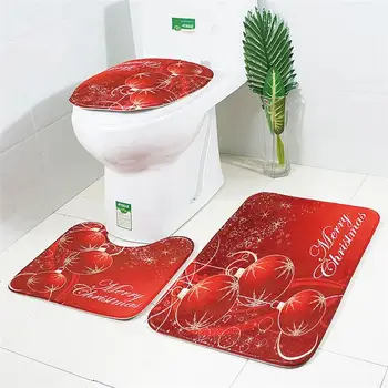 

Three Pieces Bathroom Pedestal Mat Toilet Rug Kit Comfortable Skidproof Water-absorbing Bath Mat Toilet Lid Cover Contour Rug
