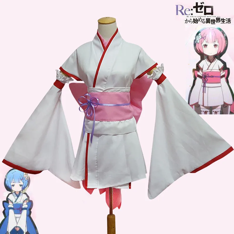 

Anime Re:zero Kara Hajimeru Isekai Seikatsu Life In a Different World Ram Rem Twins Childhood Kimono Dress Cosplay Costume