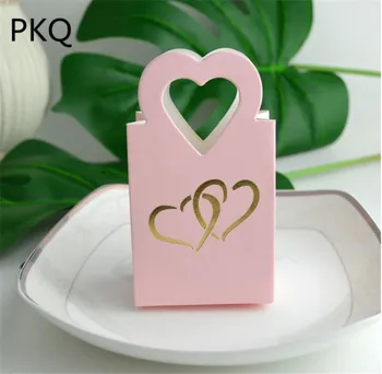 

50pcs Wholesale Paper Candy Packaging pink Bag blue Small Gift box with handle Jewelry Paper Bags for Wedding