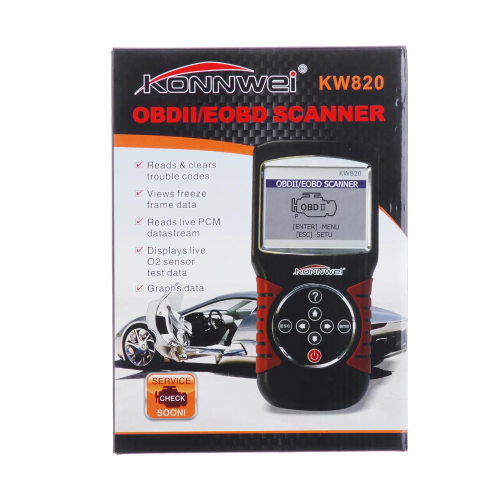 Konnwei kw820 автомобиля сканер EOBD OBD2 OBDII инструмент диагностики Live код читателя и сканирование Инструменты совместимый США, европейских и