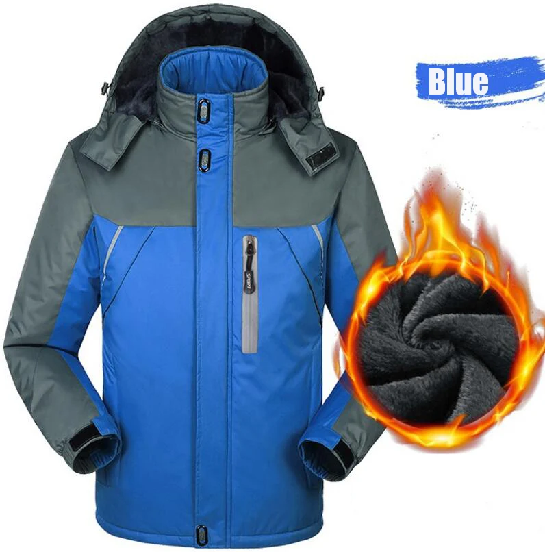 Зимнее утепленное пальто, мужская верхняя одежда, куртки, водонепроницаемая ветрозащитная Флисовая теплая куртка для альпинизма, Мужская ветровка с капюшоном, парки - Цвет: Синий