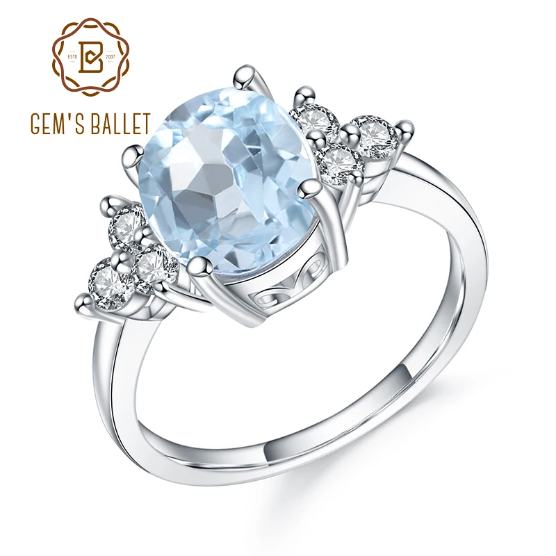 

GEM'S BALLET Classic Oval 3.47Ct Natural Sky Blue Topaz Rings For Women Solid 925 Sterling Silver Gemstone Ring Fine Jewelry