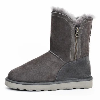 

New Women Boots Women Winter Snow Half Boots, Upper Genuine Sheepskinfur Lining Sheepskin Fur, Zip Non-slip Plush Warm