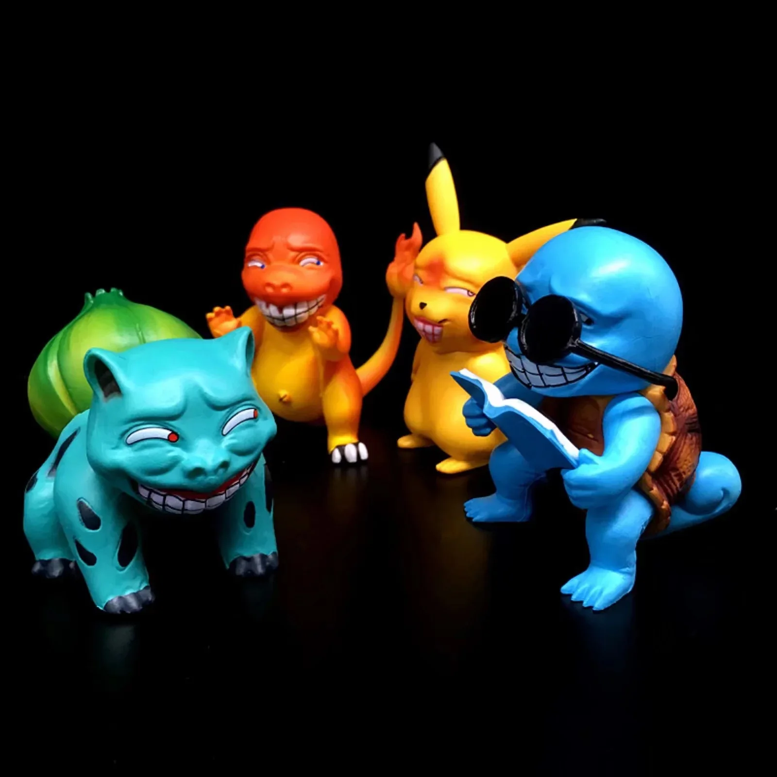 4pieces/set 7-8CM pikachued Bulbasaur Charmander  Squirtle Funny Smile face pokemones action Figure For Children Birthday Gift