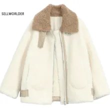 Зимние теплые для женщин пальто SELLWORLDER утепленная одежда с длинным рукавом ягненка кашемировая куртка