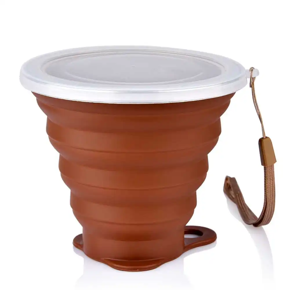Складная силиконовая чашка выдвижные дорожные чашки многоразовая телескопическая кофейная чашка с крышкой для питья на открытом воздухе походный комплект для пикника - Цвет: Coffee