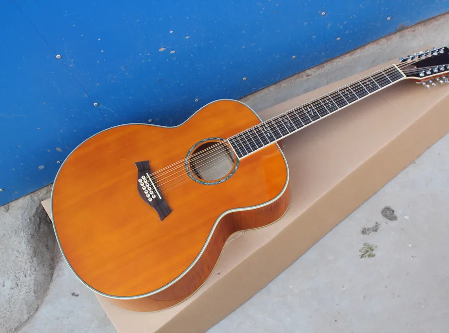 

2018 New + Factory + 12 strings Chaylor blond acoustic guitar TY 12 strings 814 acoustic electric guitar round body 814ce guitar