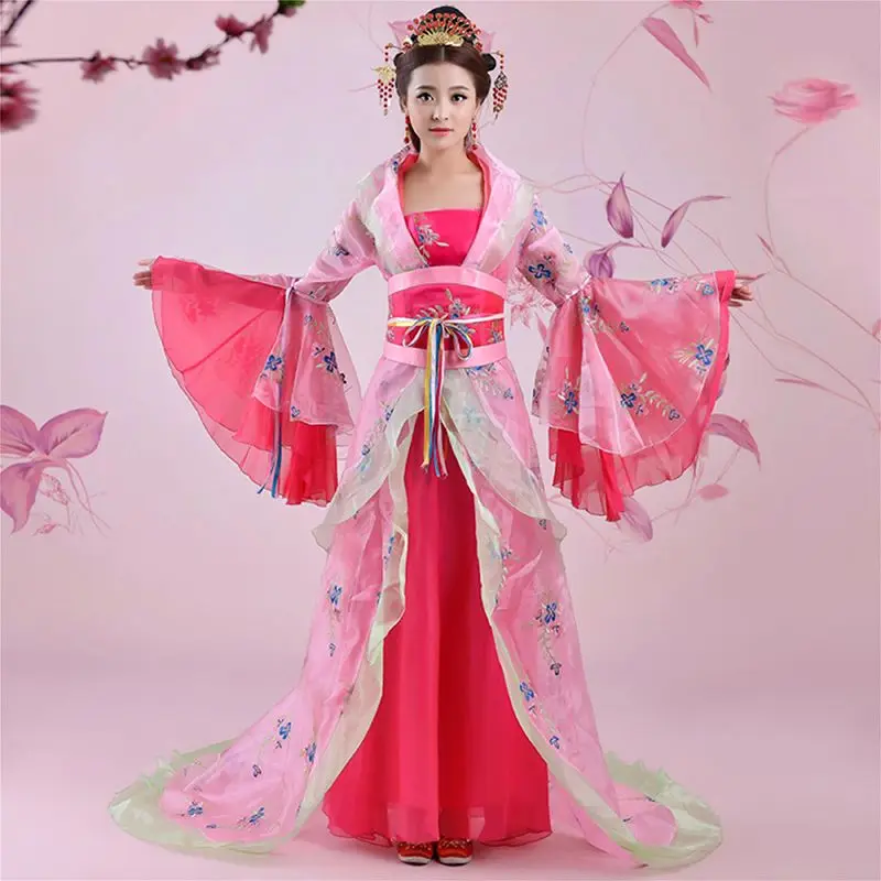 Великолепный оранжевый Древние китайские Инфанта "Peri" выше лодыжки с цветочной вышивкой, большой хвост платье в народном стиле платье принцессы для косплея один размер 081601