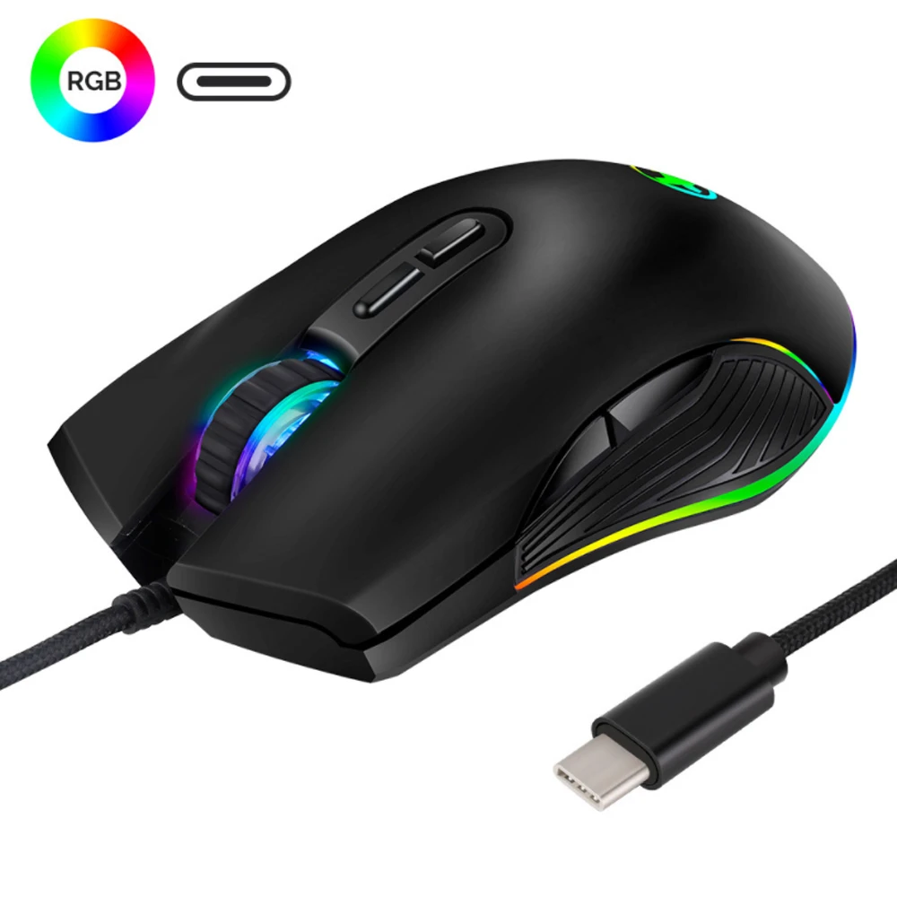 CHUYI проводная USB C игровая мышь RGB светодиодный световой игровой компьютер мыши 3200 dpi 7 кнопок типа C Muase геймер с коврик для мыши для Overwatch - Цвет: Белый