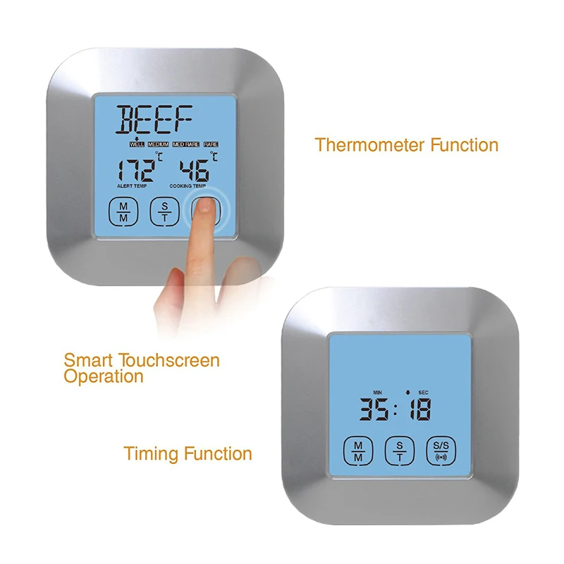 Сенсорный экран 2 в 1 Мгновенное чтение цифровой термометр и таймер цифровой электронный гриль Термо метр с 2 нержавеющая сталь