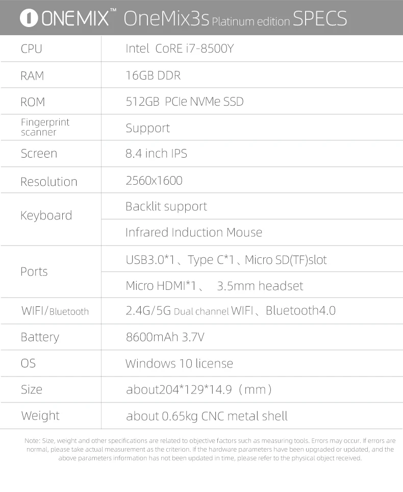 8," ips экран One Mix 3S Pt версия Yoga карманный ноутбук Intel Core i7-8500Y 16G 512G двухдиапазонный wifi type C подарок 16G u-драйверы