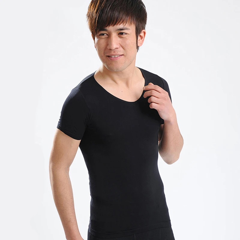 Утягивающий формирователь для тела, Мужская черная футболка с коротким рукавом, 100 шт./партия(Розничная коробка