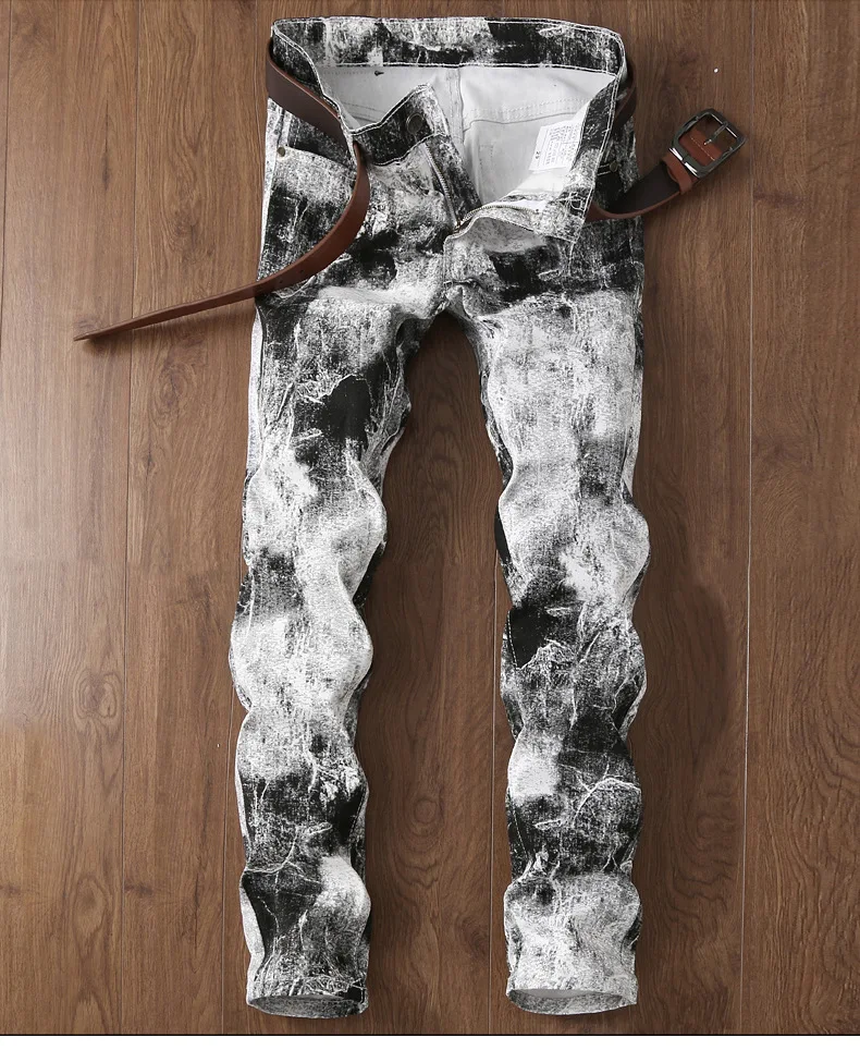 

Mens Denim Jeans Europe and America Slim Nostalgia Hole Locomotive Men's Trousers Men Embroidery Straight Jeans Size : 29-42