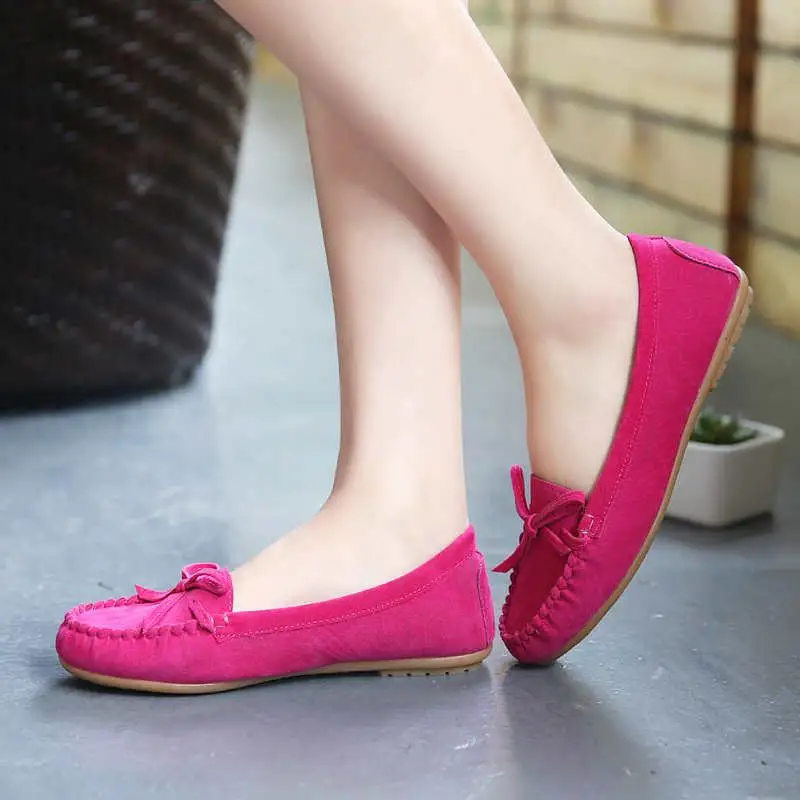 Летние модные женские туфли на плоской подошве; женские повседневные лоферы на плоской подошве; Мягкие Мокасины без застежки; женская обувь для вождения; zapatillas mujer - Цвет: Rosy Red