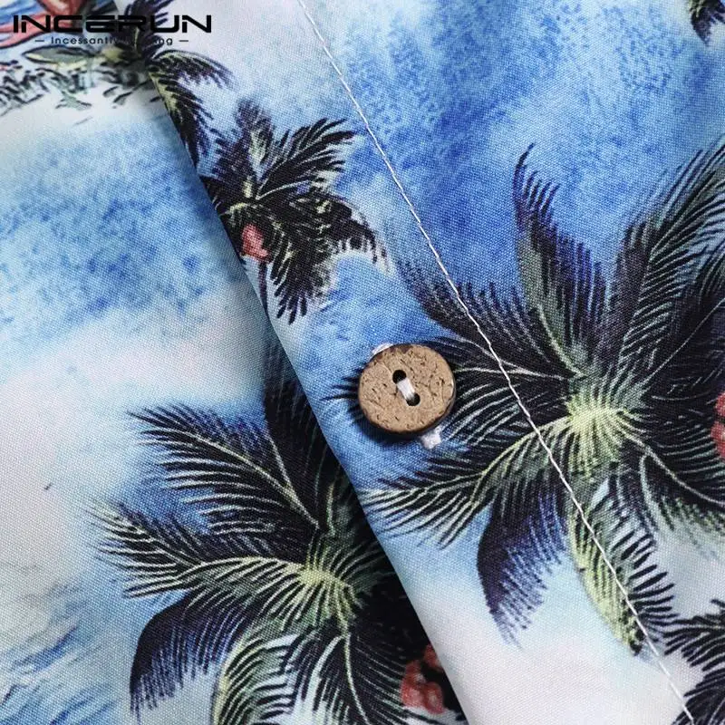 INCERUN Летняя мужская гавайская рубашка с принтом новая уличная рубашка с короткими рукавами и лацканами Повседневный праздничный пляжный топ Camisa Masculina 5XL