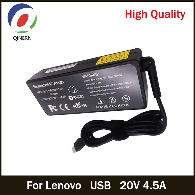 QINERN 20V 4.5A 90W USB AC Laptop Charger Power Adapter For Lenovo Eraser B40 G50 M4400 M4450 Z50 Z505 Charger For Lenovo Laptop