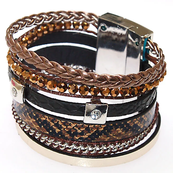 Miasol зимние магнитные браслеты бразильский стиль Широкий браслет на магнитной застежке браслет для женщин вечерние ювелирные изделия подарок - Окраска металла: Brown