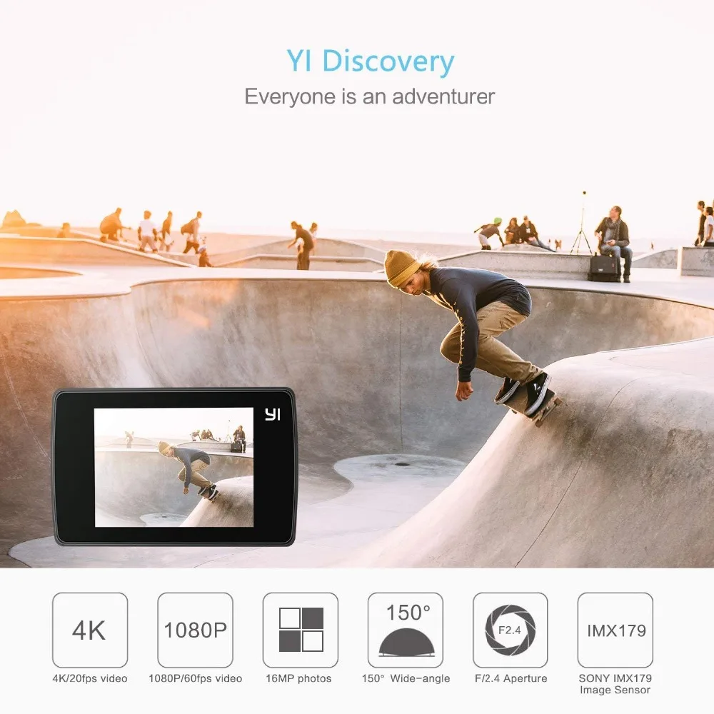 Экшн камера YI для обнаружения 4 K 20fps Спортивная 8MP 16MP с 2 0 сенсорным экраном