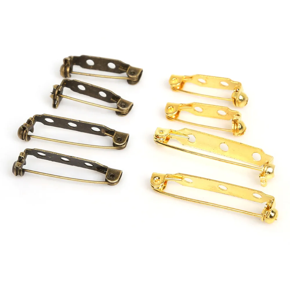 

30Pcs/lot 21x5mm/27x5mm Gold Bronze Plated Iron Brooch Back Base Brooch Pins with Safety Clasps For DIY Handmade Jewelry Finding