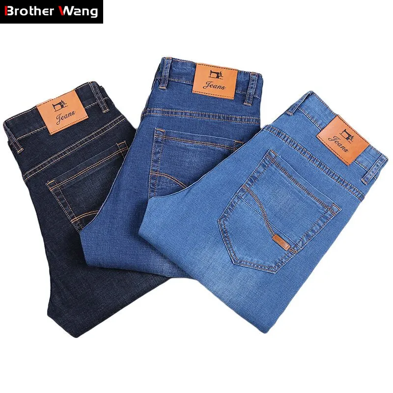 

3 Colors Classic Style Men Thin Jeans Summer New Style High Quality Elastic Force Slim Fit Brand Pants Blue Light Blue Trousers