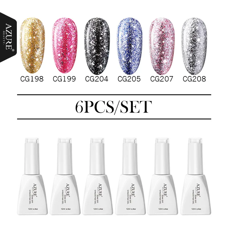 6pcs a set(1) Небесно-Голубой Красота голографический Блеск УФ-гель для ногтей Platinum маникюрный набор Био-Гели Soak Off УФ Гель-лак супер блестящие, для дизайна ногтей Лаки - Цвет: 6pcs a set(1)