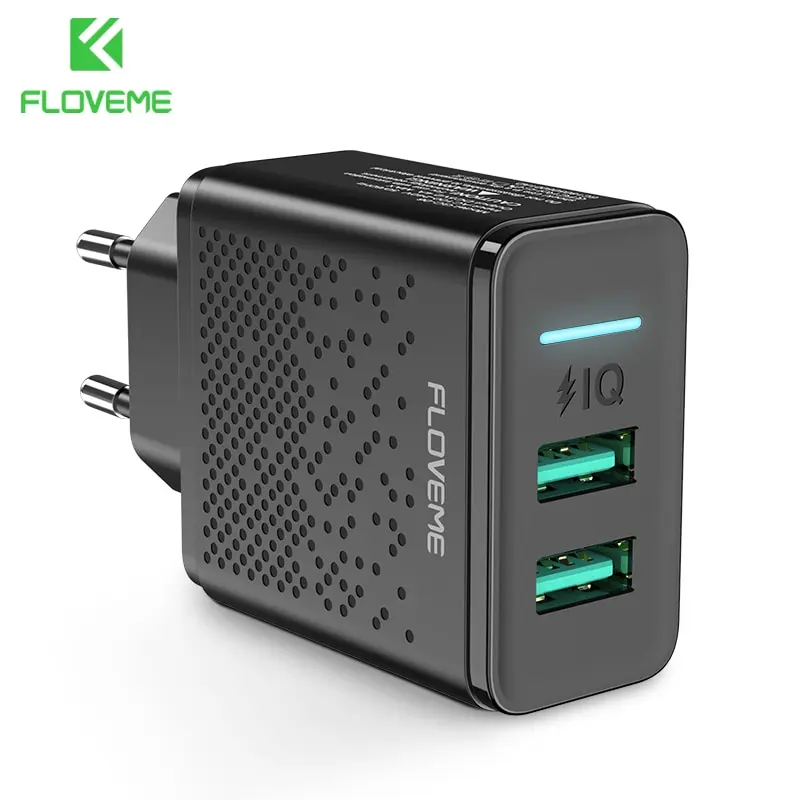 

FLOVEME 5V 2.4A Dual USB Charger for iPhone X 7 8 iPad Wall Phone Fast Charger for Huawei P20 Pro Xiaomi mi9 EU Travel Charging