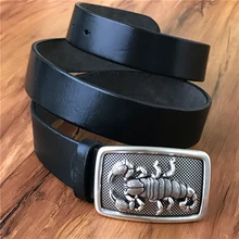 TOP Qualität 3D Skorpion Gürtelschnalle Super Dicke Echtem Leder Luxus Cowboy Gürtel Breite Ceinture Homme Cinturones Hombre MBT0478
