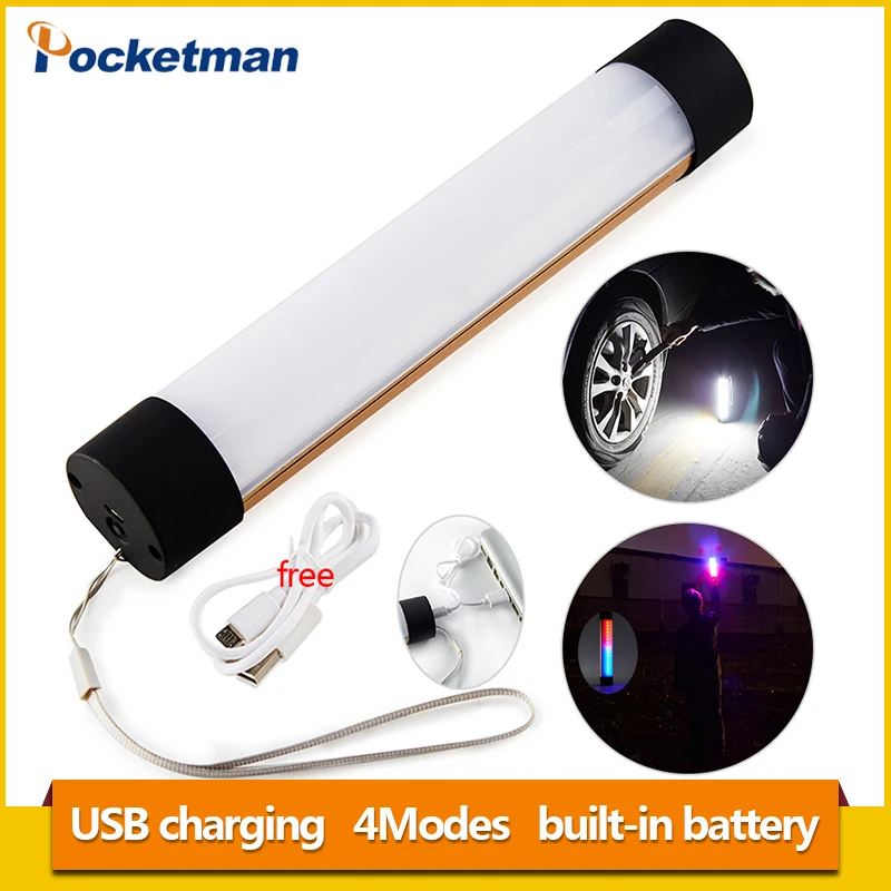 

USB Rechargeable Emergency Led Tube, Built-in Battery 4 Modes Discolored Light Portable LED Camping Lamp Torches z70